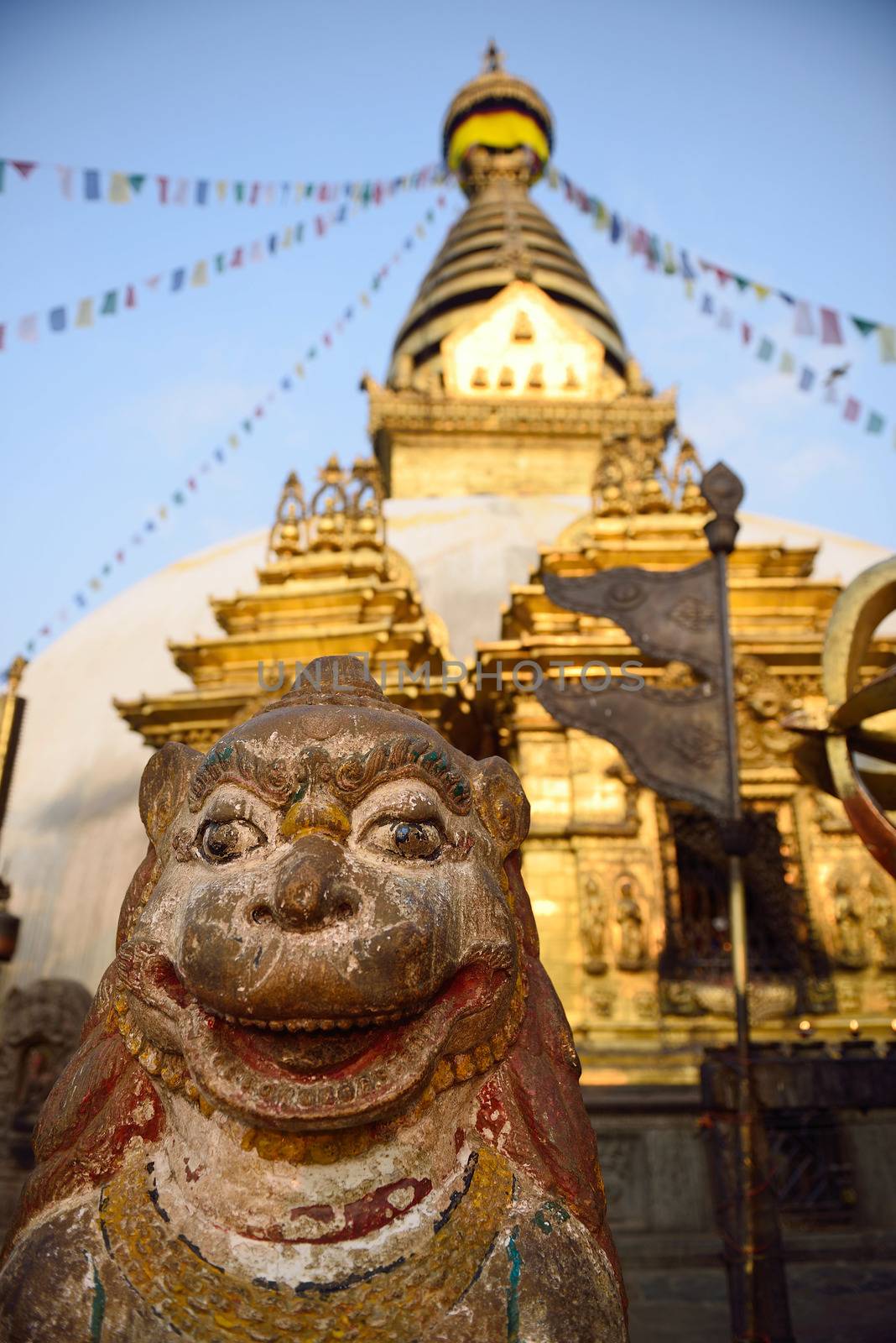 The statue of animal is located at the Swayambhunath Temple in Nepal