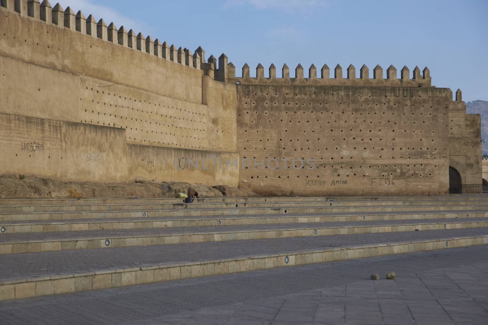 Fortified walls surrounding the ancient city of Fes in Morocco, North Africa