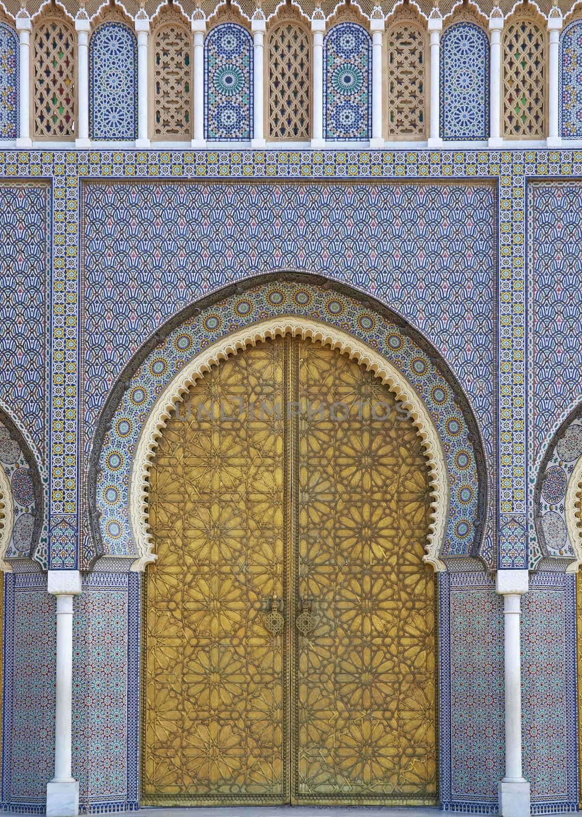 Ornate entrance gates to the Royal Palace in Fes, Morocco