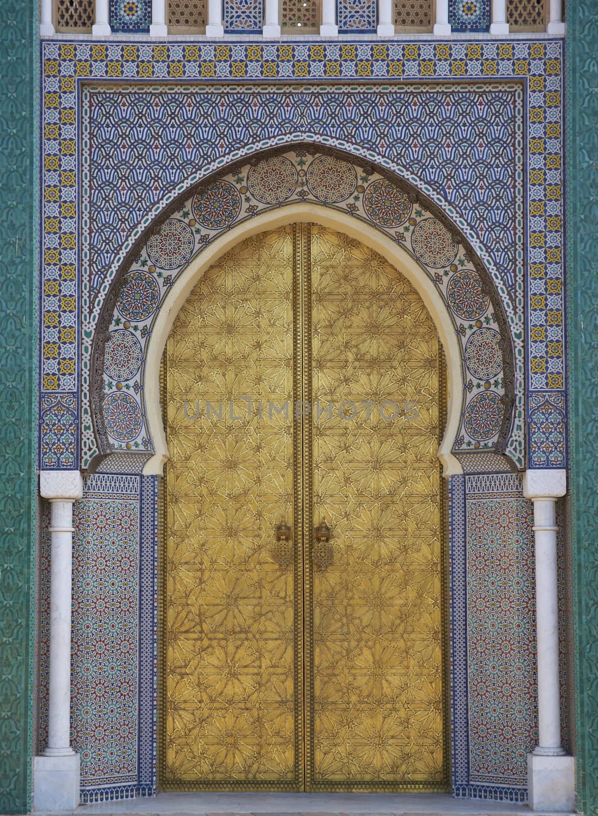 Ornate entrance gates to the Royal Palace in Fes, Morocco