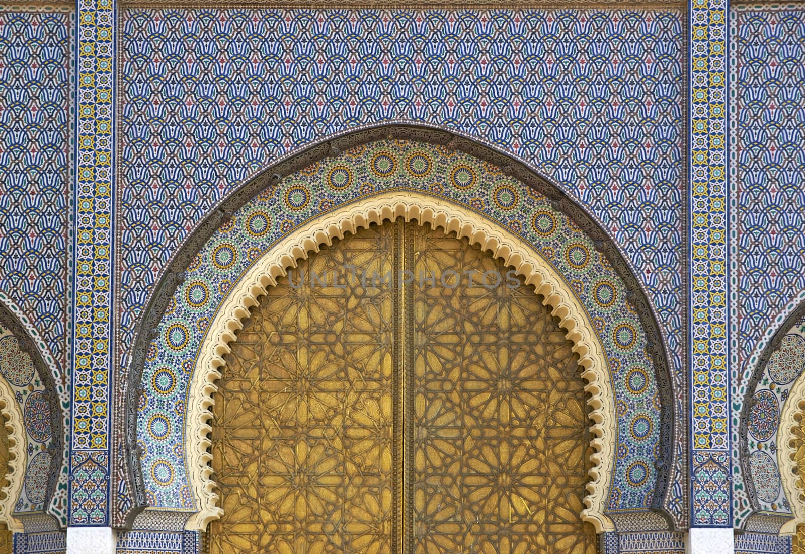 Ornate entrance gates to the Royal Palace in Fes, Morocco