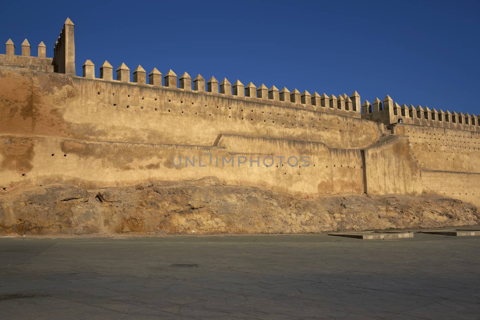 Fortified walls surrounding the ancient city of Fes in Morocco, North Africa