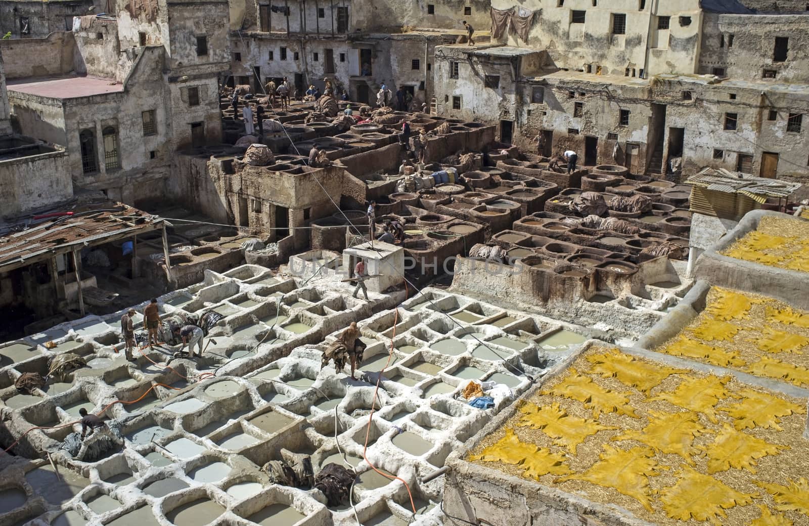 Historic tannery deep inside the medina of Fes in Morocco.