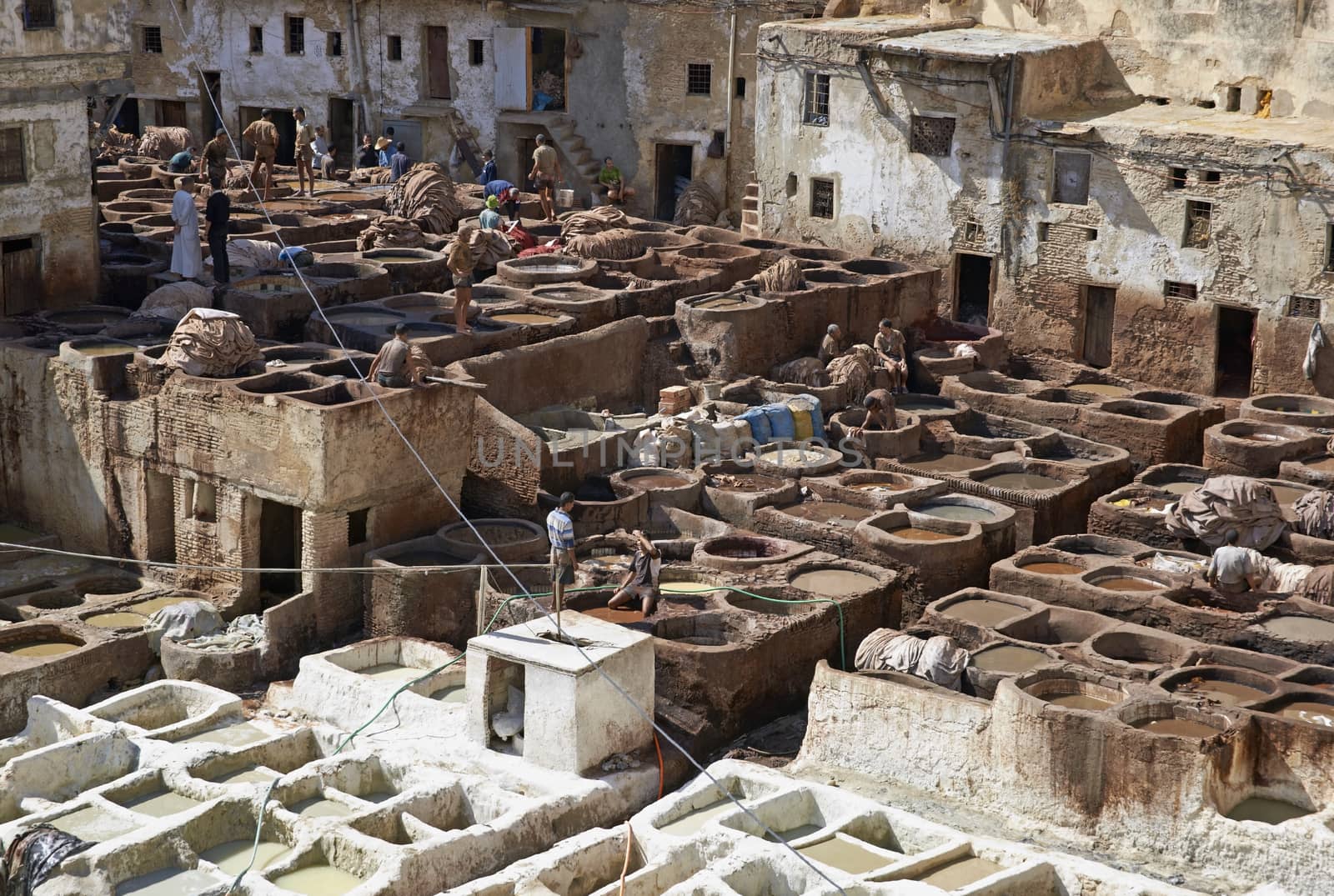 Historic tannery deep inside the medina of Fes in Morocco.