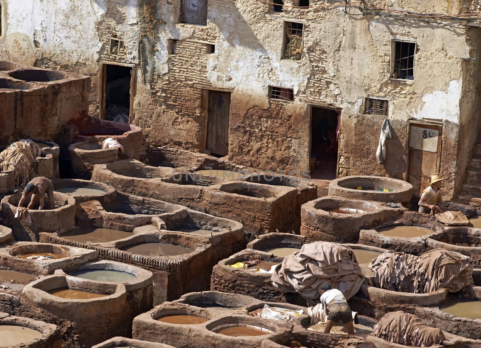 Historic tannery deep inside the medina of Fes in Morocco.
