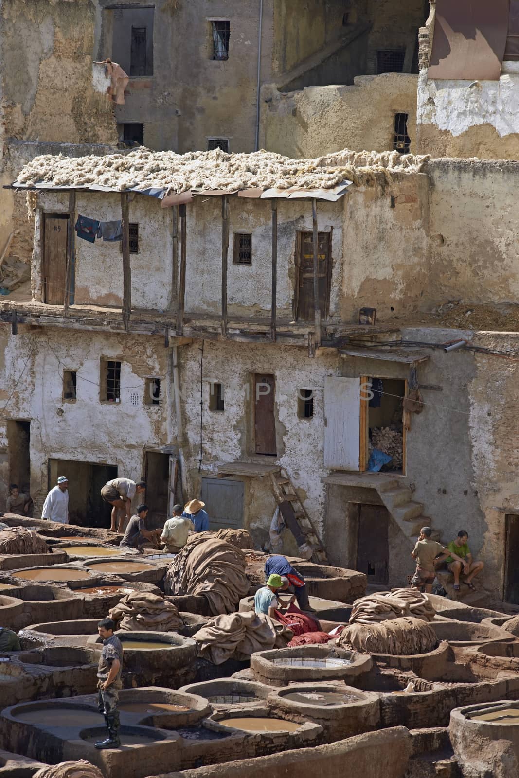 Historic tannery deep inside the medina of Fes in Morocco.