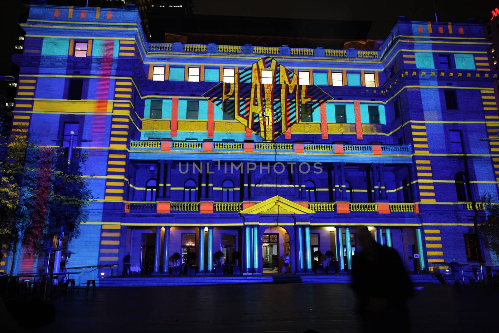 SYDNEY, NSW, AUSTRALIA - JUNE 4, 2014;  Play Me on Historic Customs House at Circular Quay Sydney during Vivid Sydney annual festival event.   Participants interact to bring it to life in glorious ever-changing colour, light, form and sound.