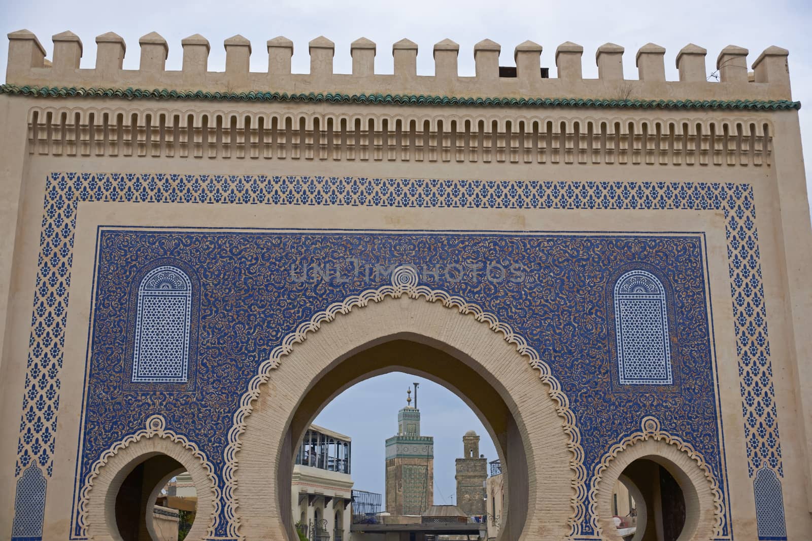 Historic Blue Gate into the ancient medina of Fes in Morocco