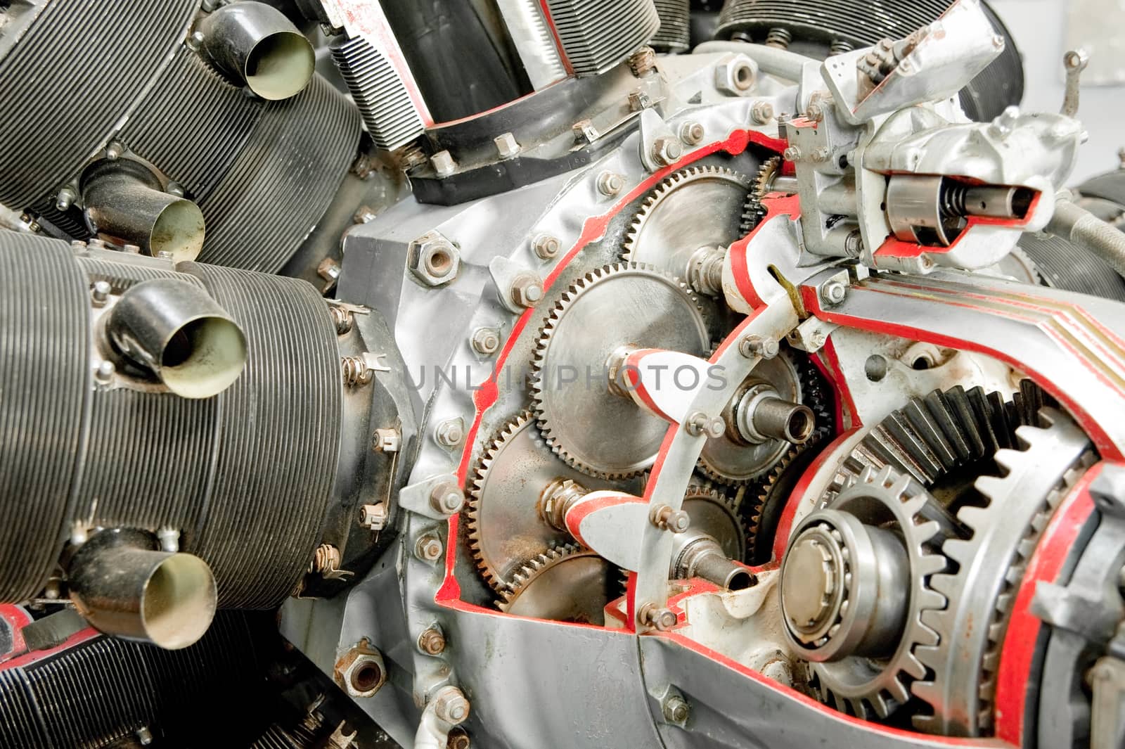 precision mechanics inside a vintage aircraft engine