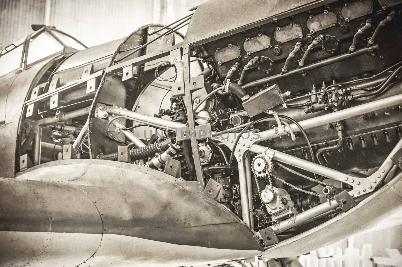 vintage toned WW2 fighter plane engine