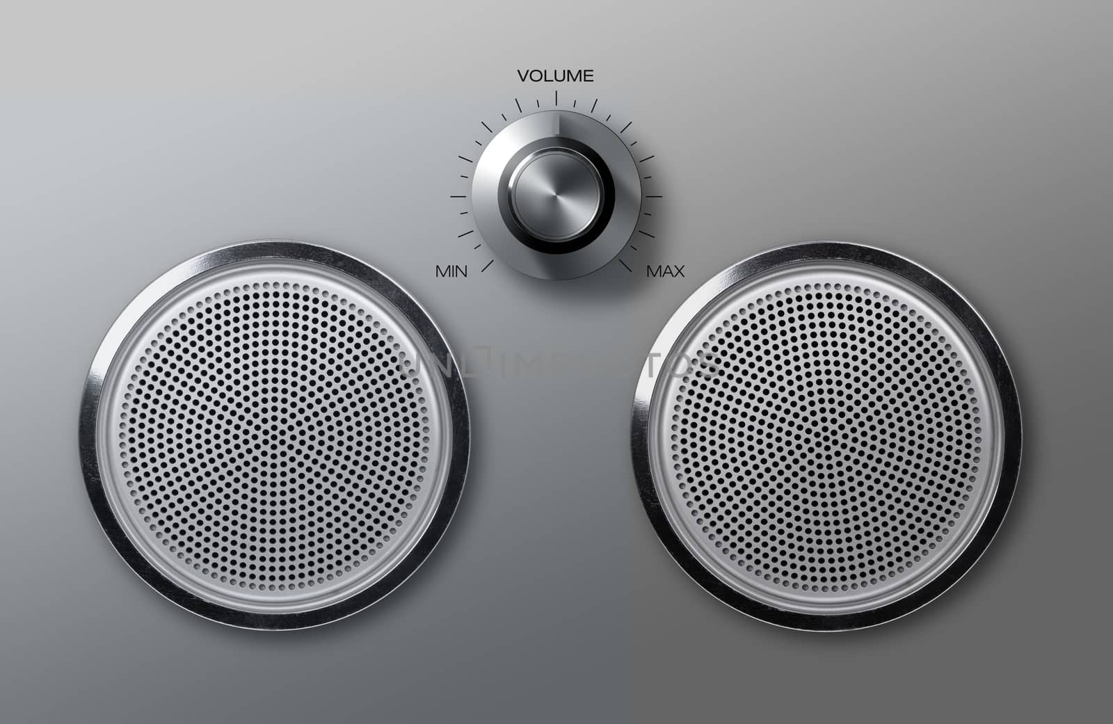 Realistic round metal loudspeakers with volume adjust knob