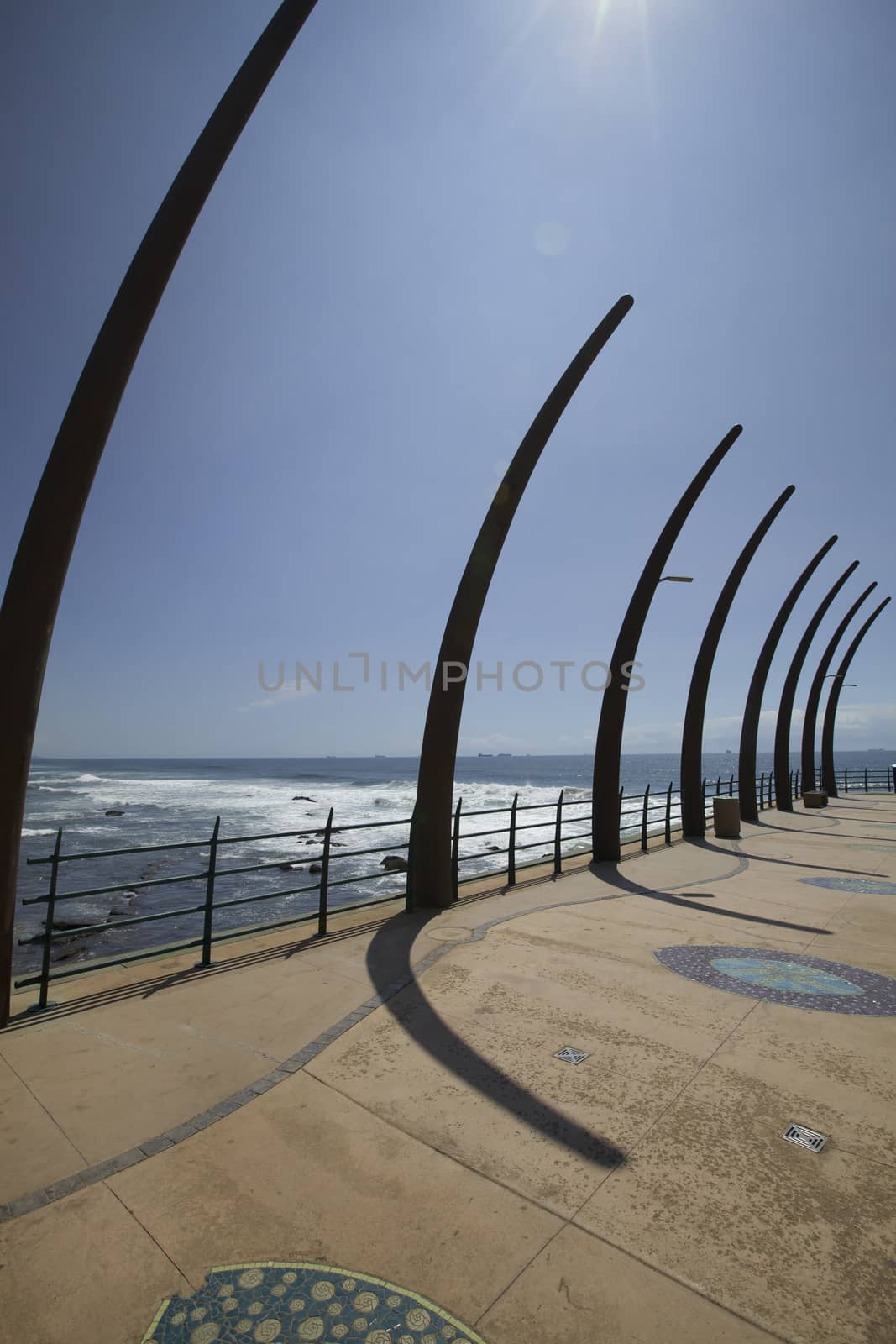 Beach side view from pier at Umhlanga Rocks in Durban, South Africa