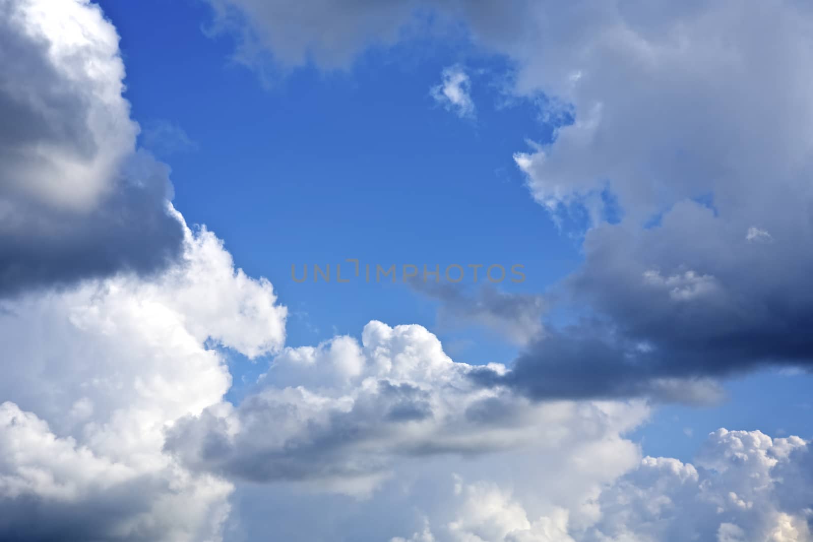 Blue Sky With White and Stormy Clouds Background