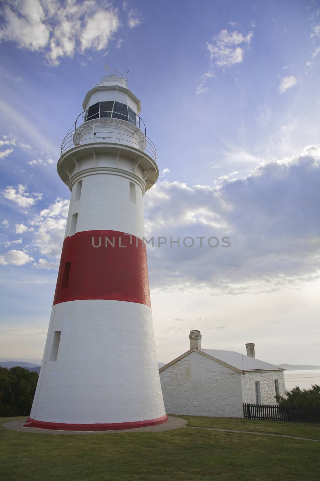 Lighthouse overlooking the sea at Low Head at Tasmania, Australia.