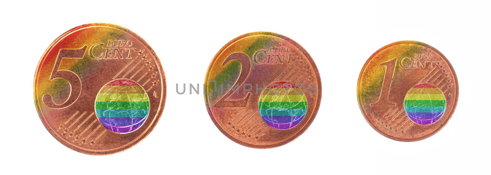 Money concept 1, 2 and 5 eurocent, rainbow flag