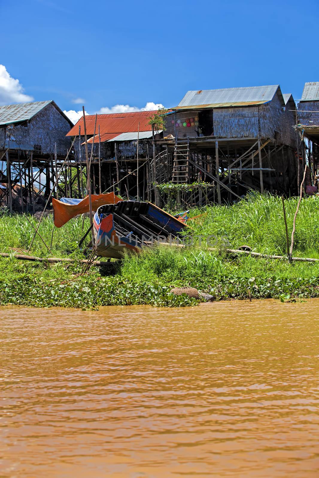 Everyday life along Tonle Sap river,Siem Reap province, Cambodia