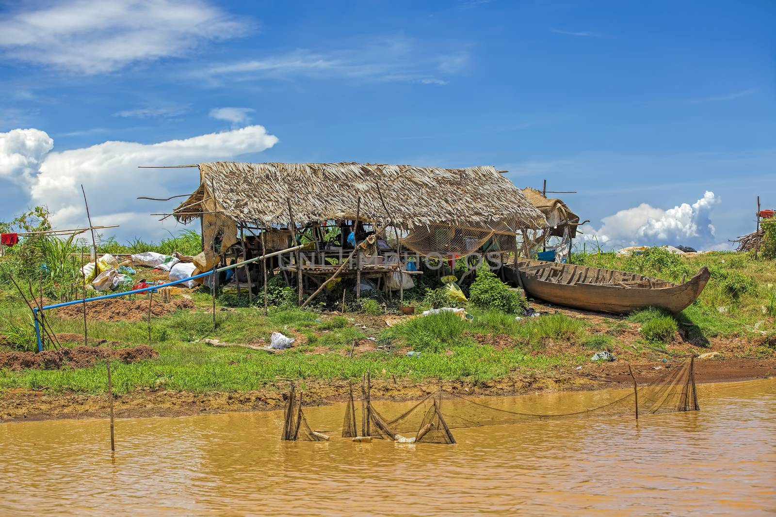 Everyday life along Tonle Sap river,Siem Reap province, Cambodia