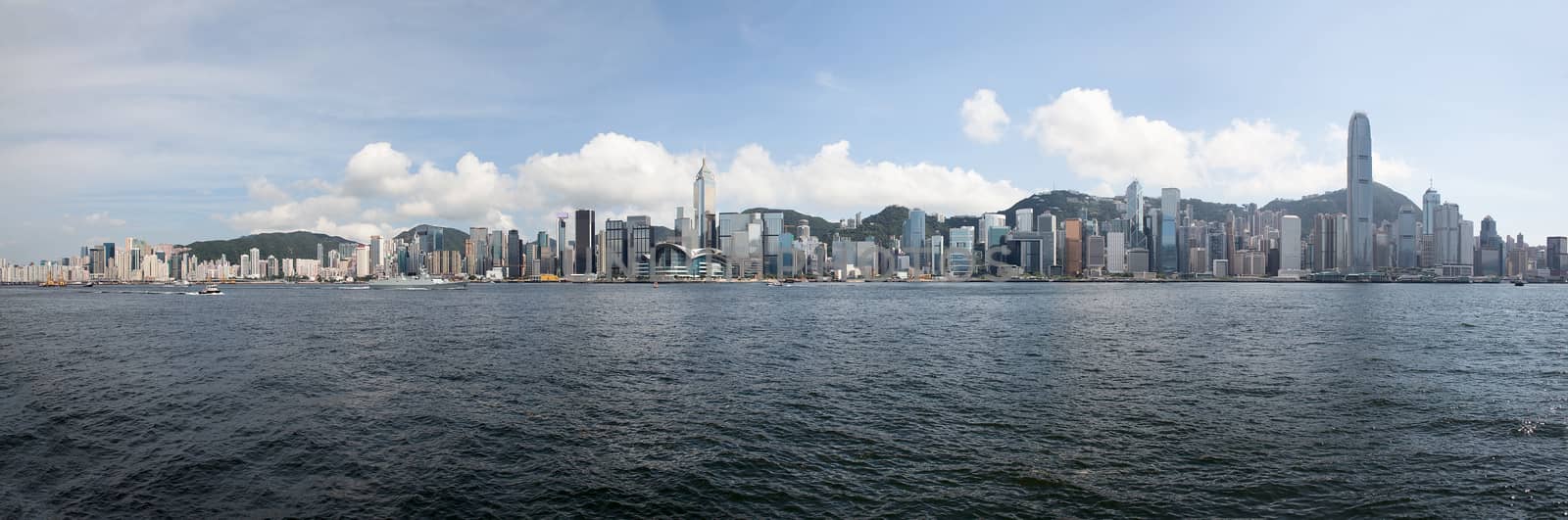 Hong Kong Island Central City Skyline Along Victoria Harbor Daytime Panorama
