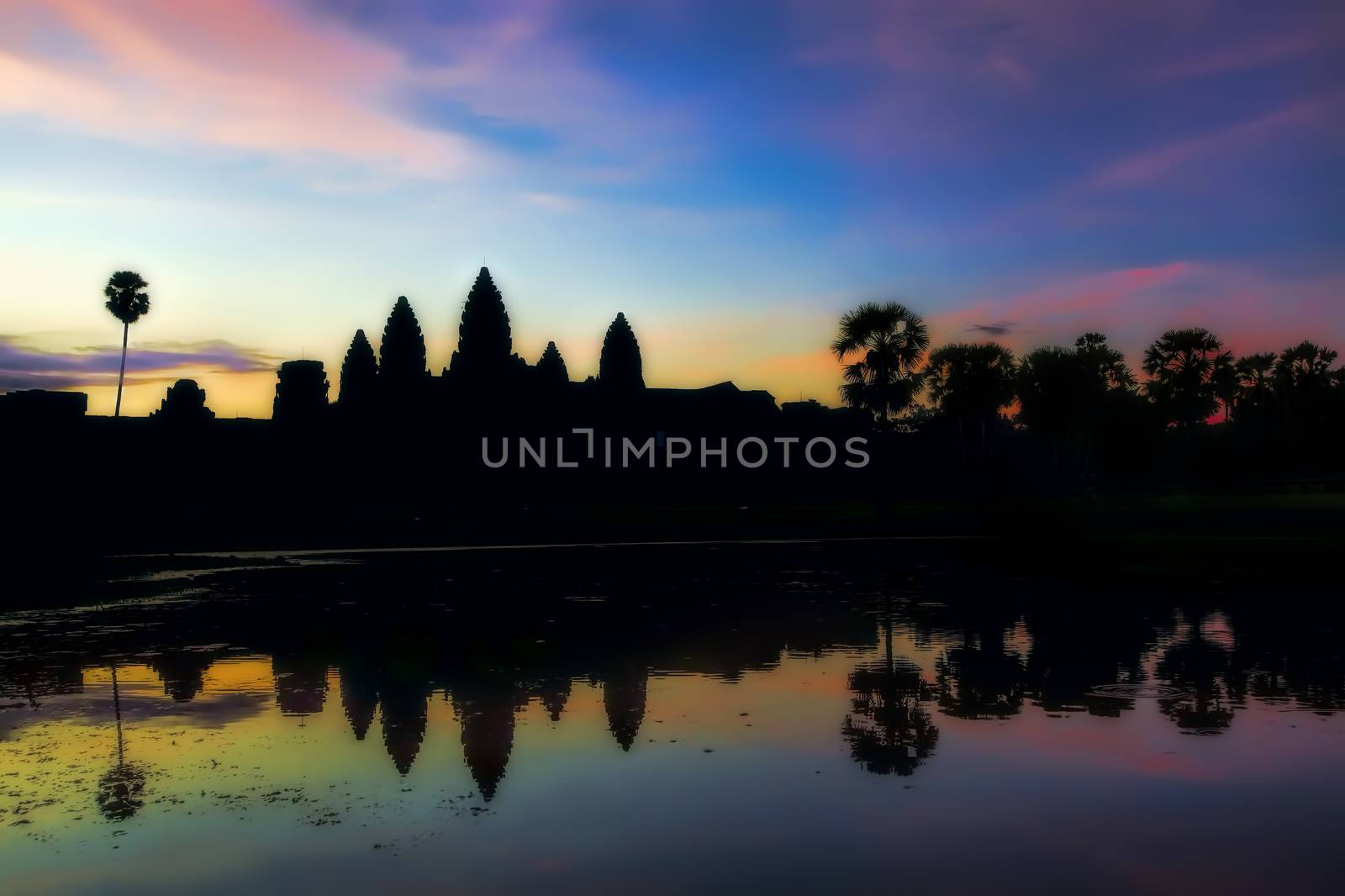 Sunrise over the Angkor Wat temple in Cambodia
