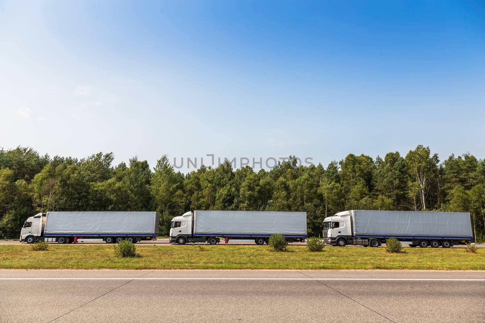 Trucks delivery cargoes on the road