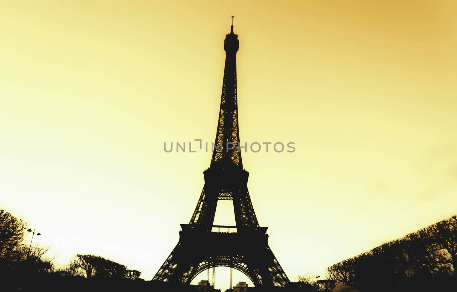 Eiffel Tower at day in Paris, France. Images in silhouette