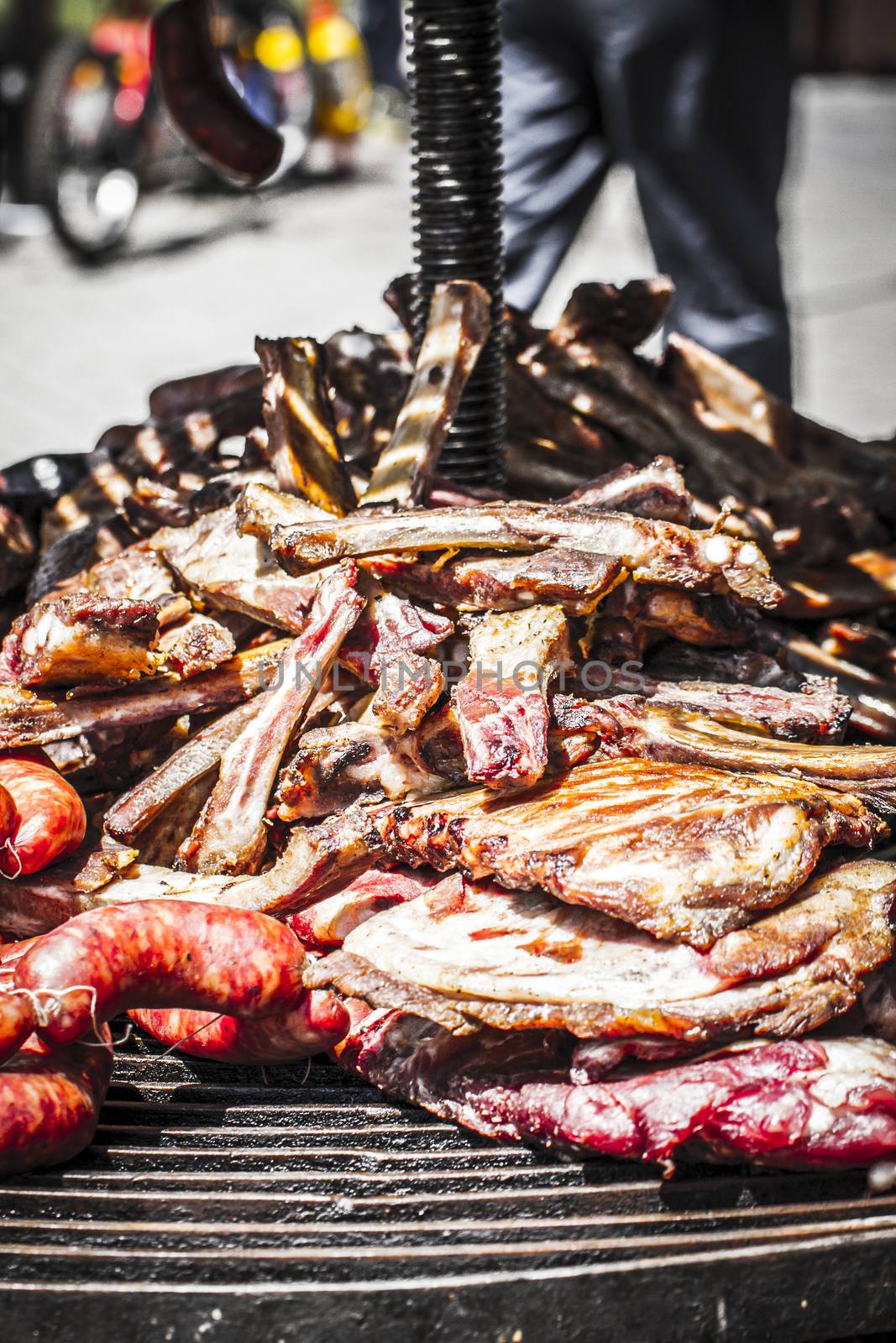 artisan food stalls, cheese, meat, stuffed into a medieval fair by FernandoCortes