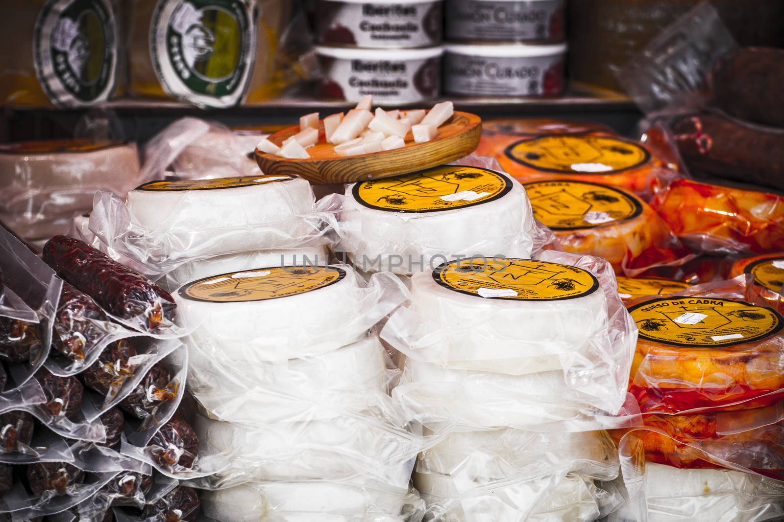 artisan food stalls, cheese, meat, stuffed into a medieval fair by FernandoCortes