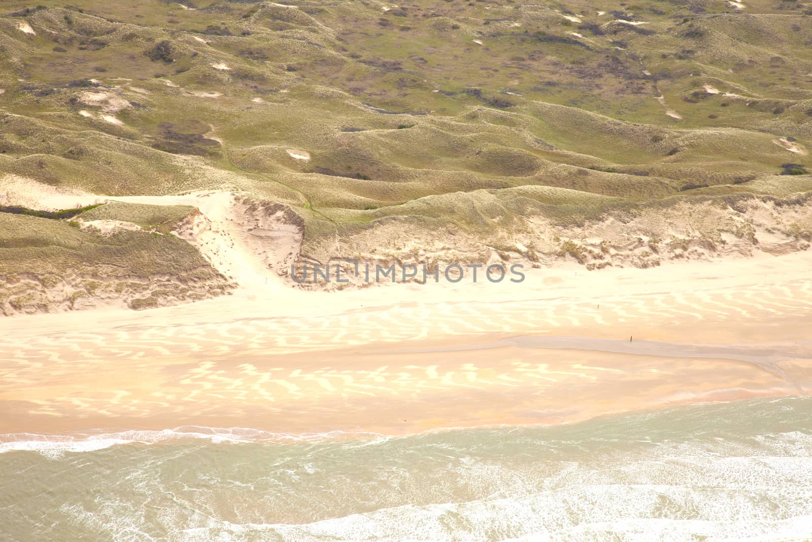 Dutch coastline at North Sea from above