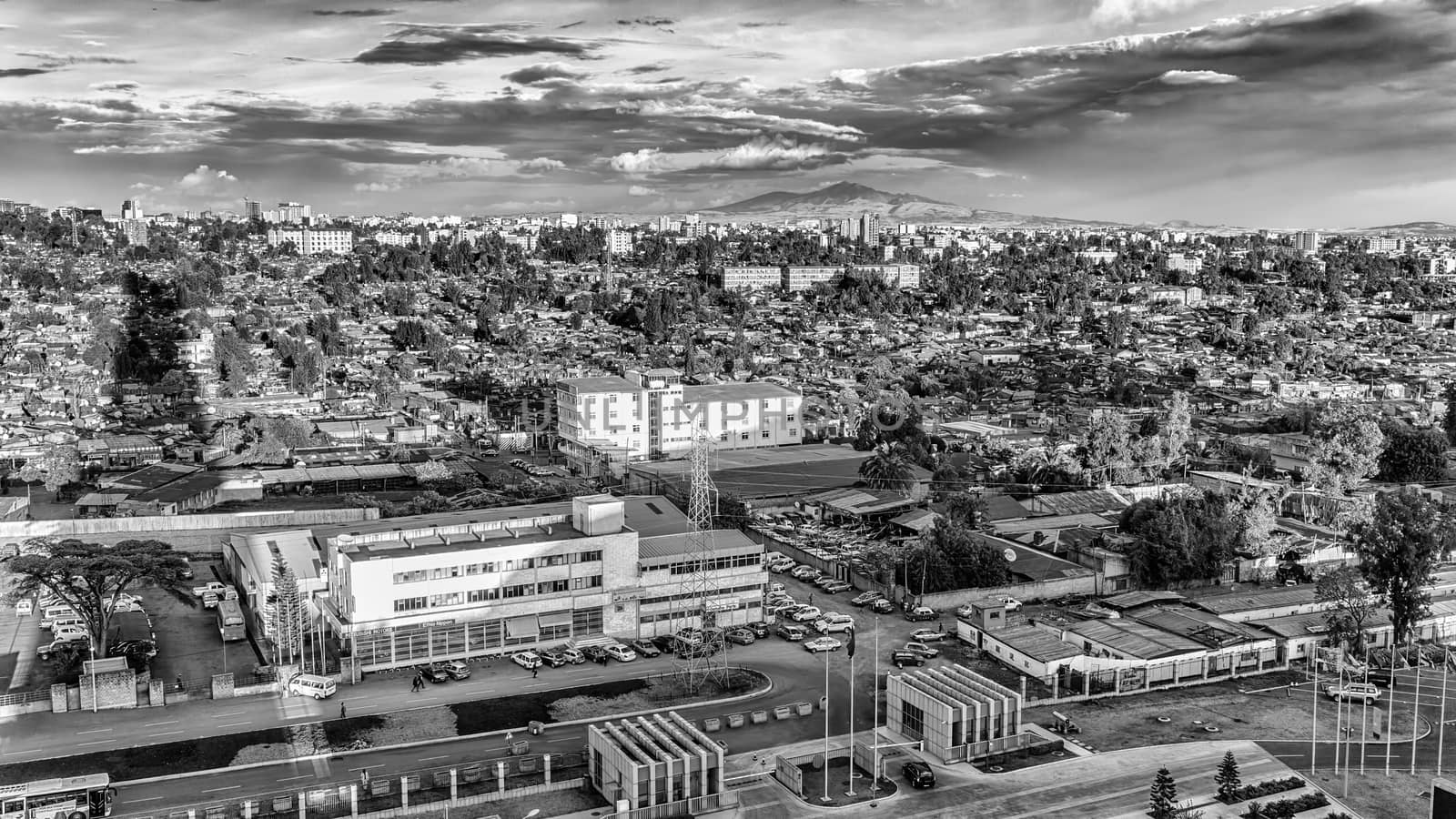 Aerial view of the city of Addis Ababa, showing the densely packed houses