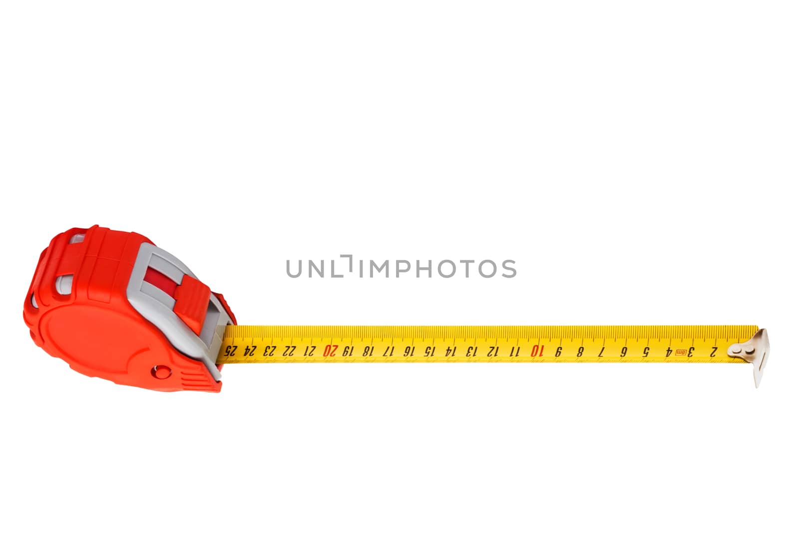 Red new tape-measure on a white background