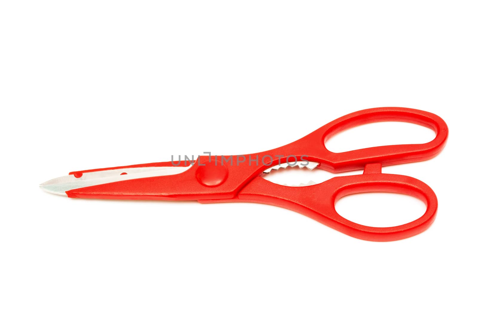 Modern kitchen scissors on a white background