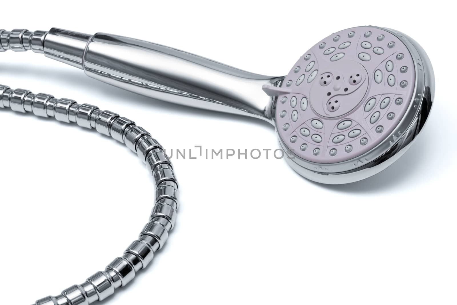 new modern metal shower on white background