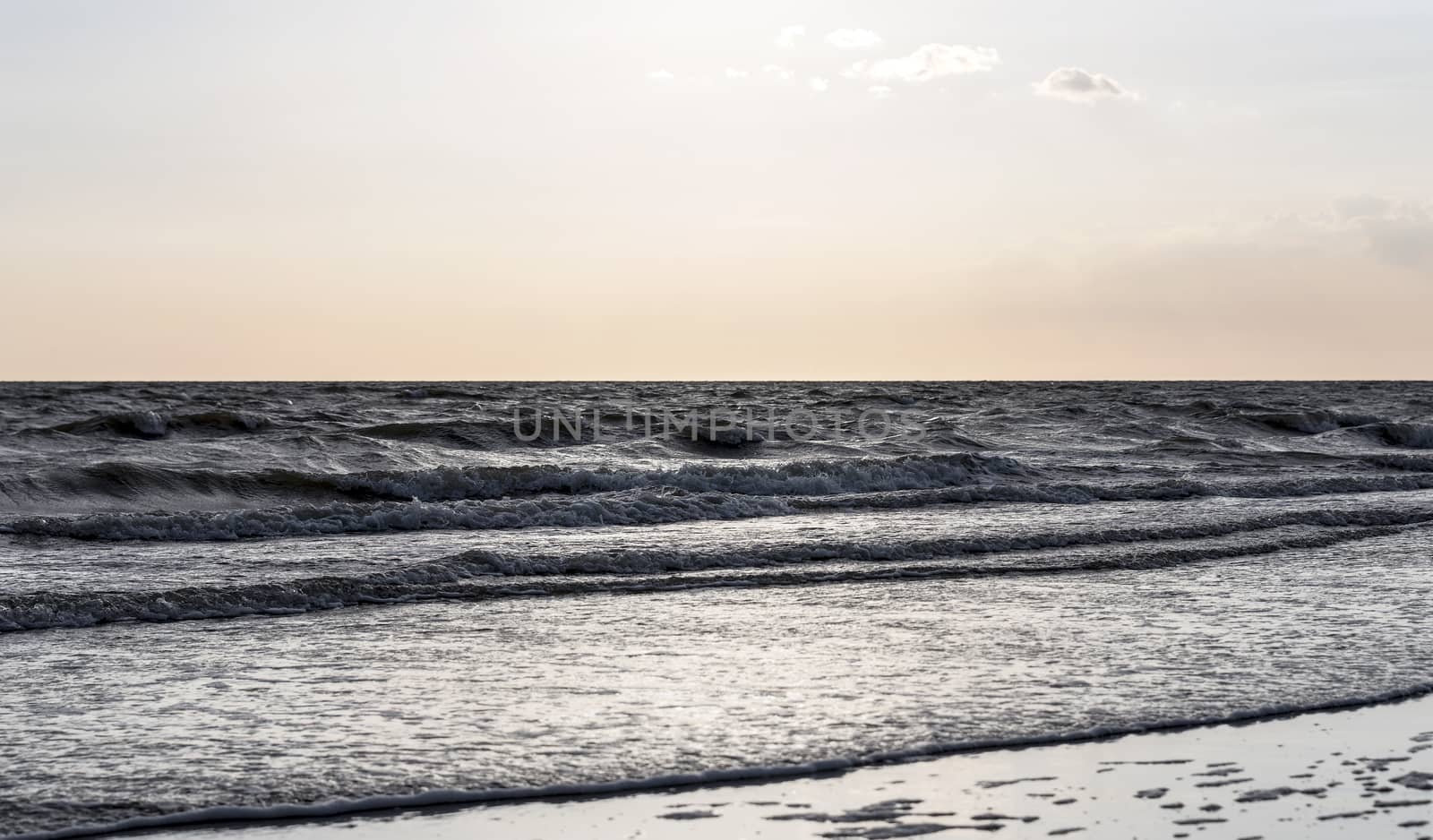 evening light over the northsea from the coast of holland