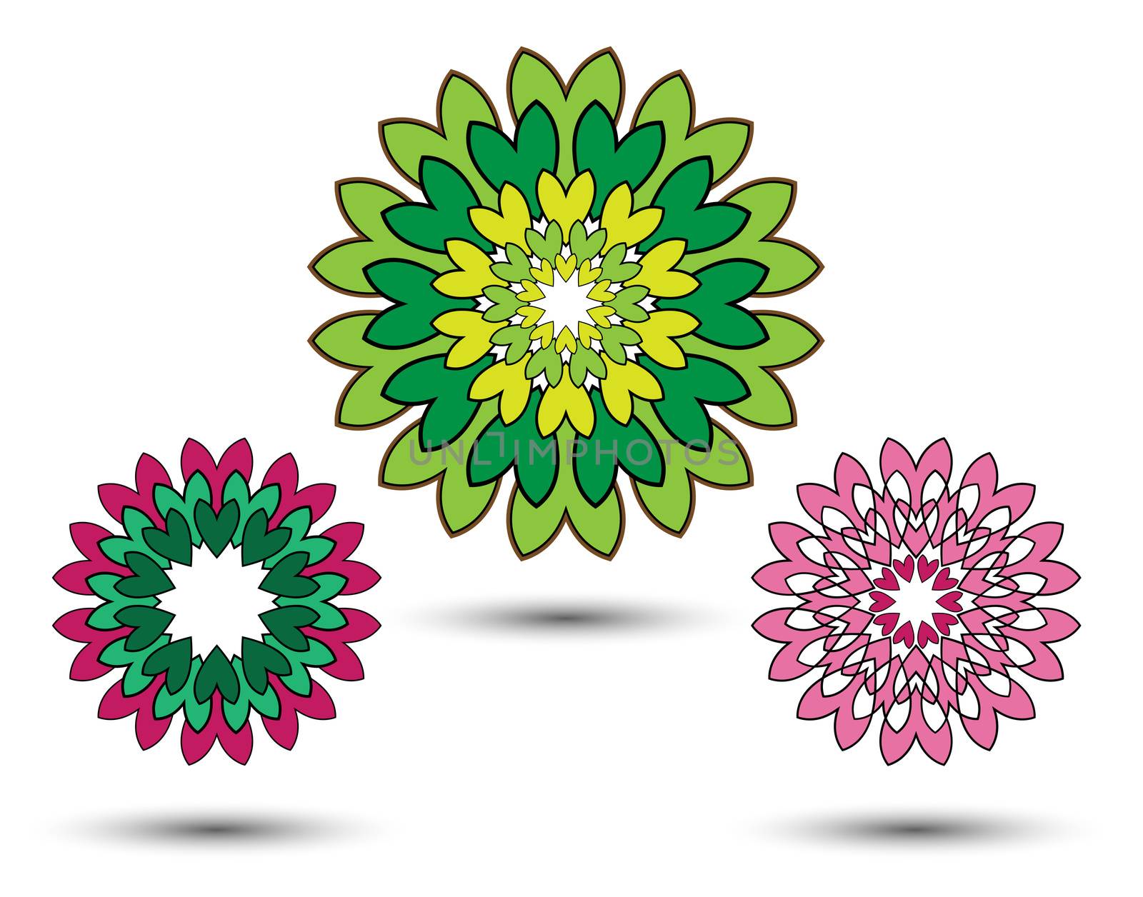 pattern abstract three flowers mandalas isolated