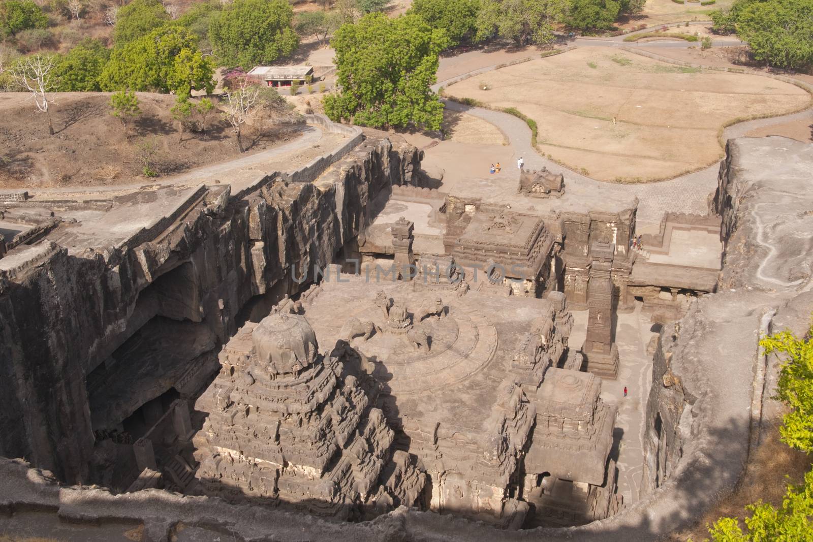 Ancient Hindu Temple (Kailas Temple) carved out of solid rock. Cave number 16, Ellora Caves, near Aurangabad, India. 8th Century AD