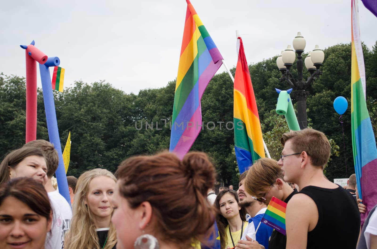 VILNIUS, LITHUANIA - JULY 27: unidentified people take part in the annual big baltic gay and lesbian parade on July 27, 2013 in VILNIUS, Lithuania.
