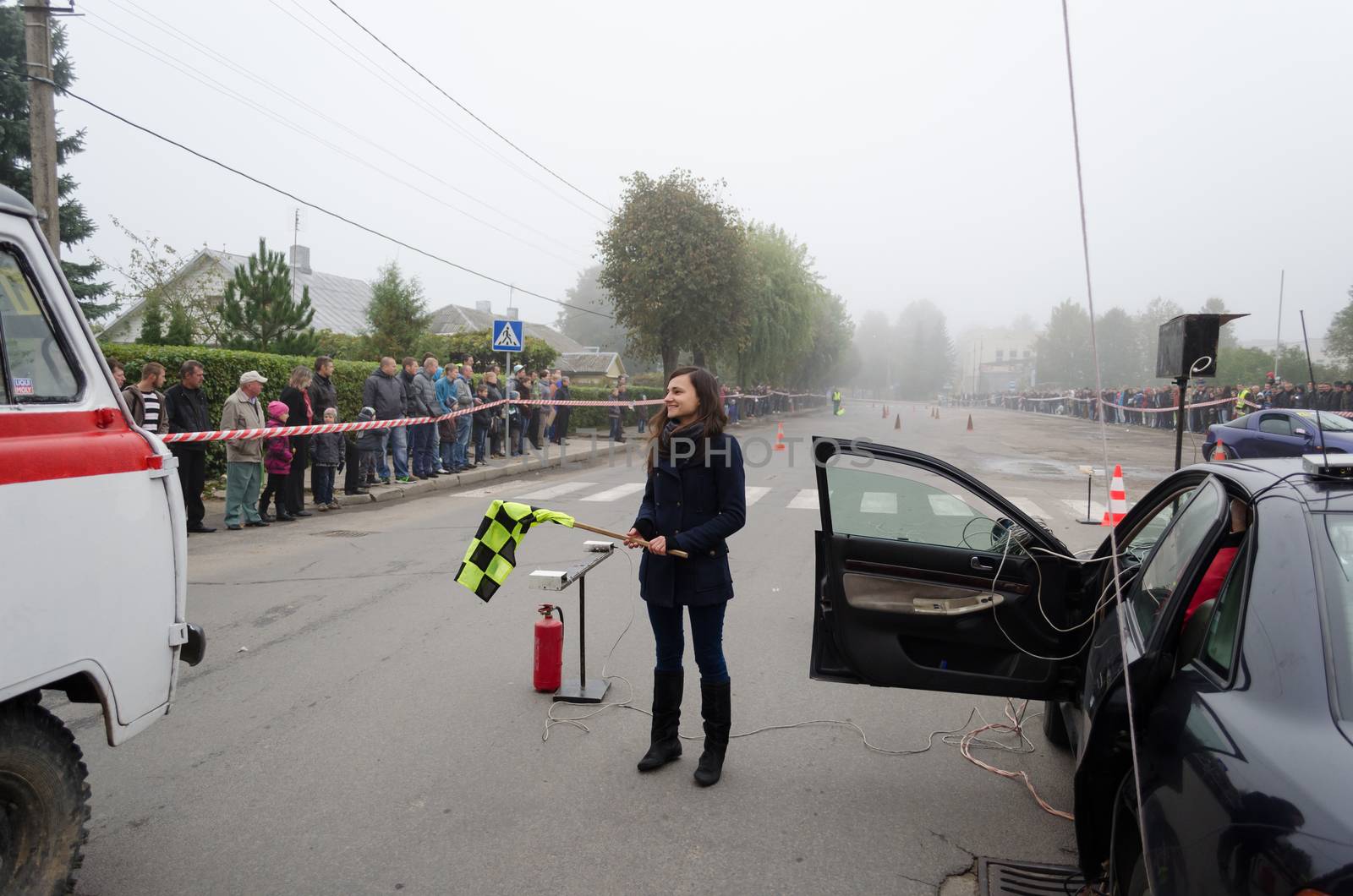 race car instructor lets start rally symbolic flag by sauletas