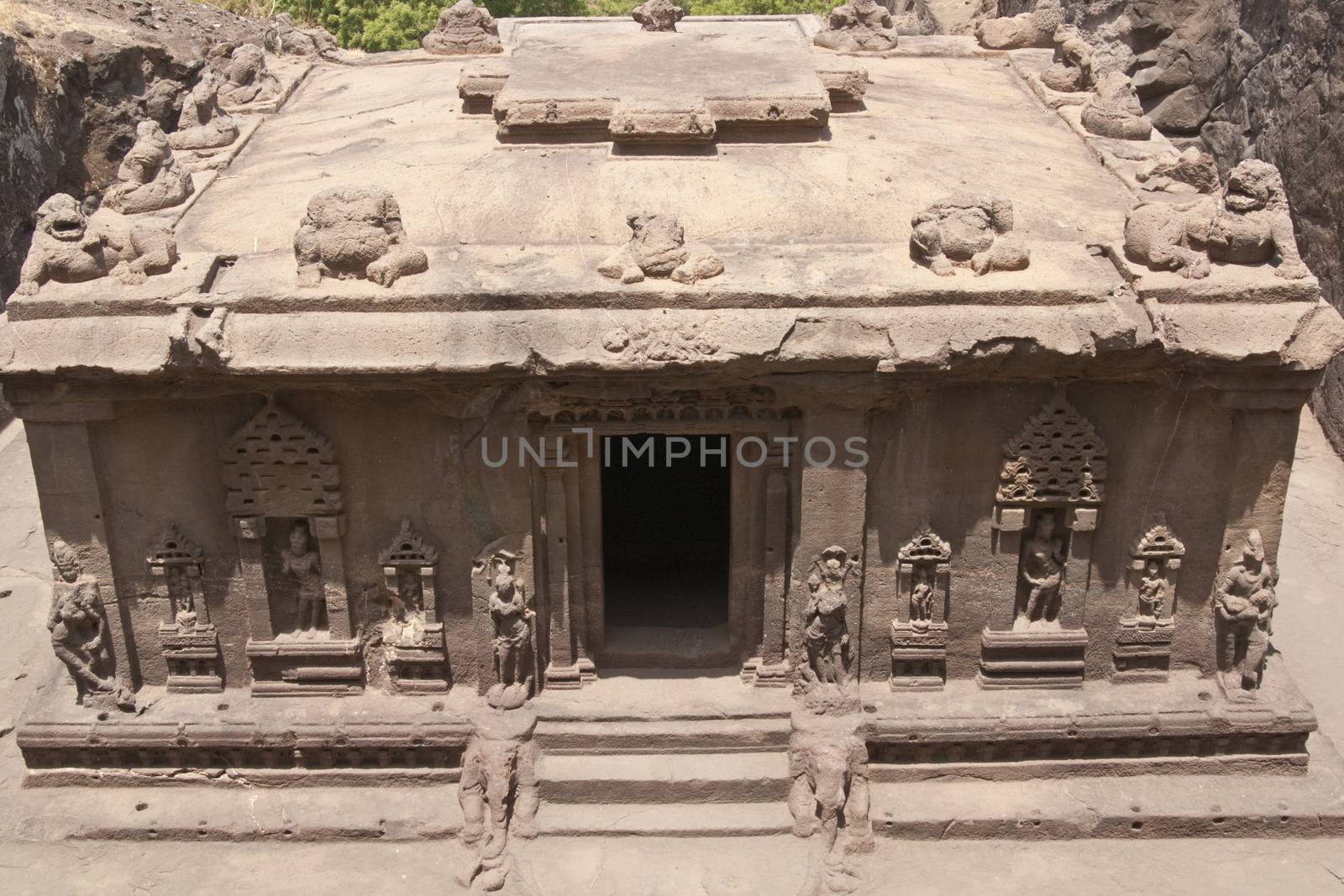 Hindu temple carved out of solid rock. Cave number 15 (Dashavatar), Ellora Caves, near Aurangabad, India. 8th - 9th Century AD
