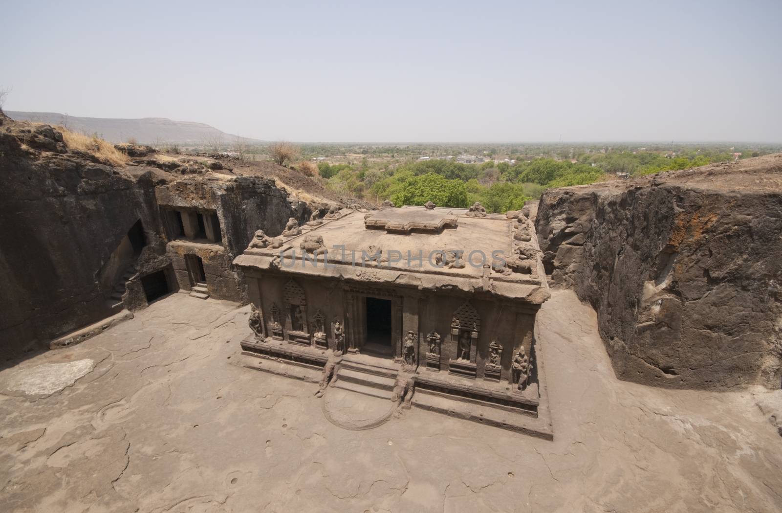 Hindu temple carved out of solid rock. Cave number 15 (Dashavatar), Ellora Caves, near Aurangabad, India. 8th - 9th Century AD