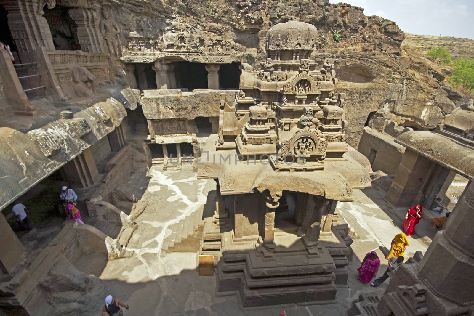 Courtyard of an ancient Jain Temple (Indra Sabha). Cave number 32, Ellora Caves, near Aurangabad, India. 10th - 12th Century AD