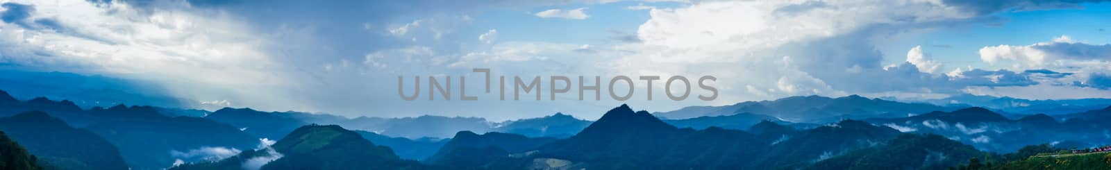 panorama mountain, forest and sky Forest covered mountain range is linear. Sky Cloud Cover