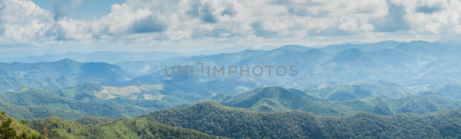 panorama mountain, forest and sky Forest covered mountain range is linear. Sky Cloud Cover