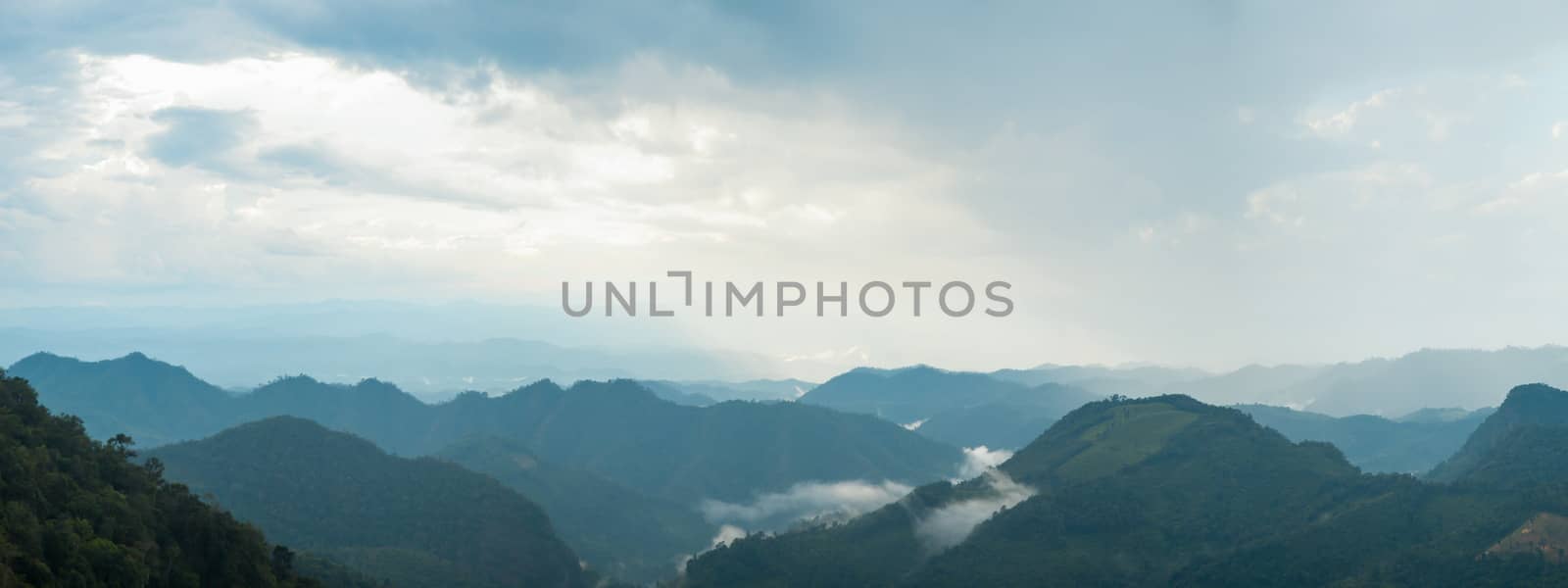 panorama mountain and cloud on sky at evening.forest cover mountain.