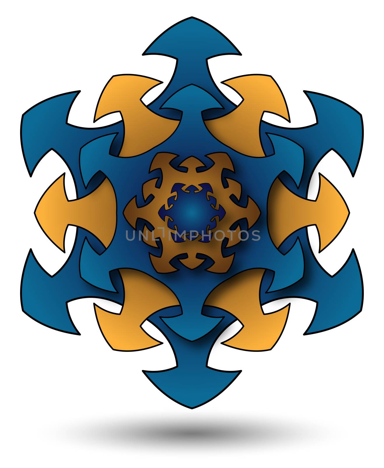 abstract isolated arrow mandala blue and orange color