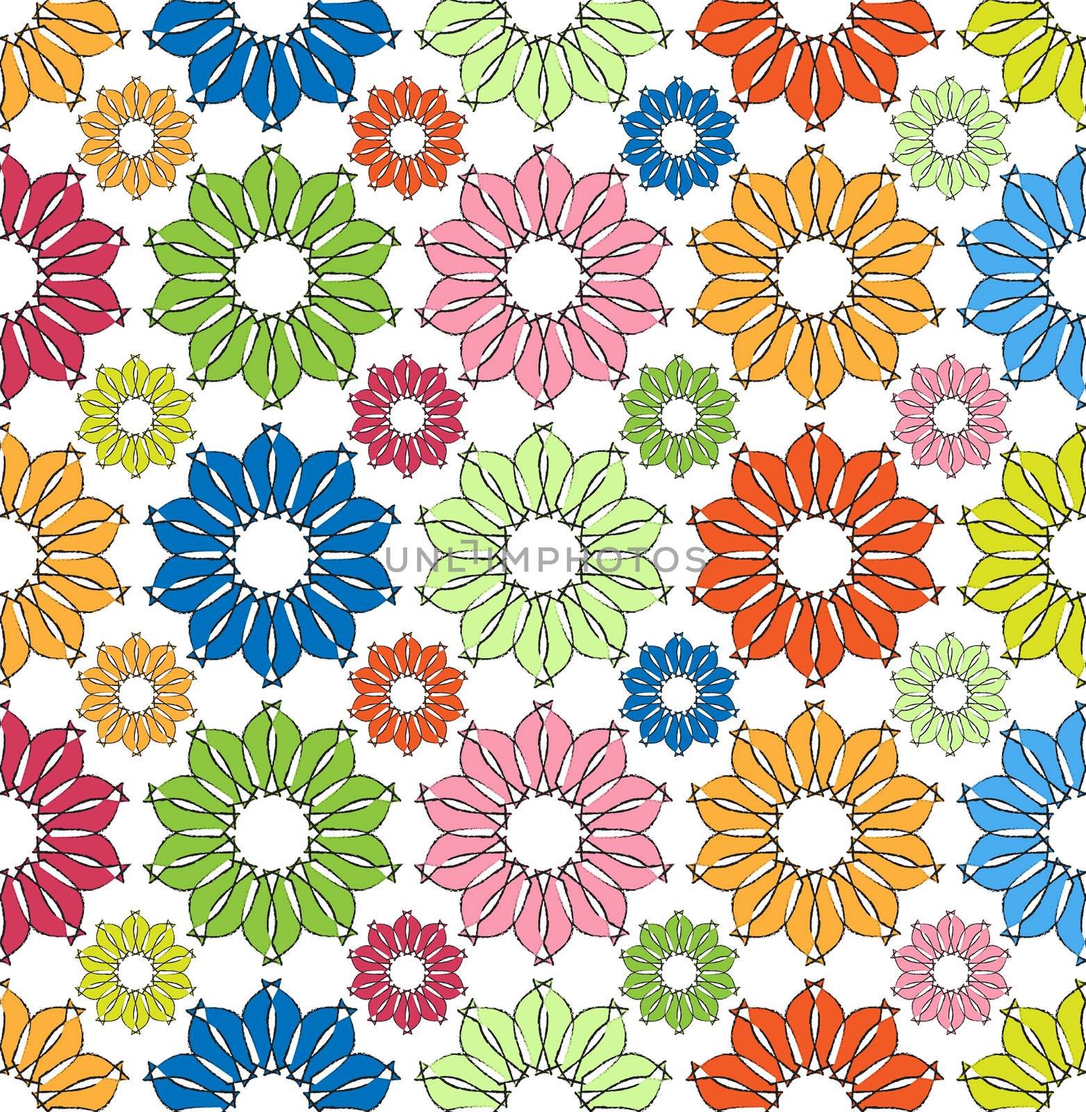 Spring fabric or background with colorfully flowers pattern