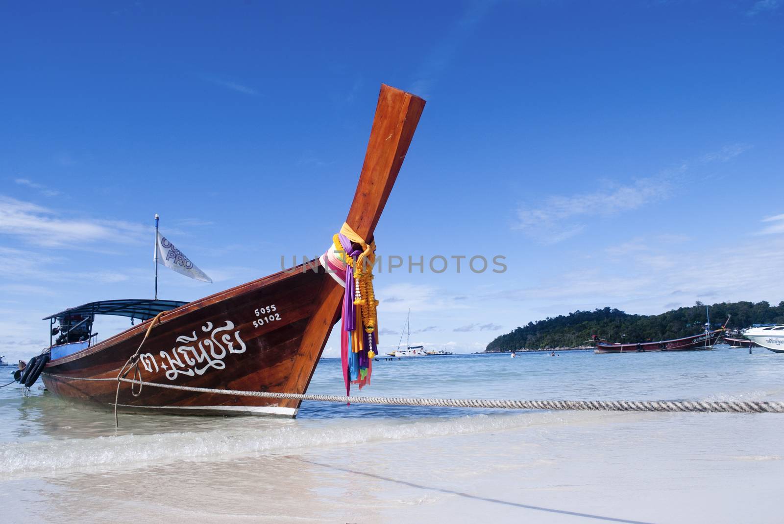 Long-tailed boat on Bundhaya beach Koh Lipe Thailand Thailand Thailand