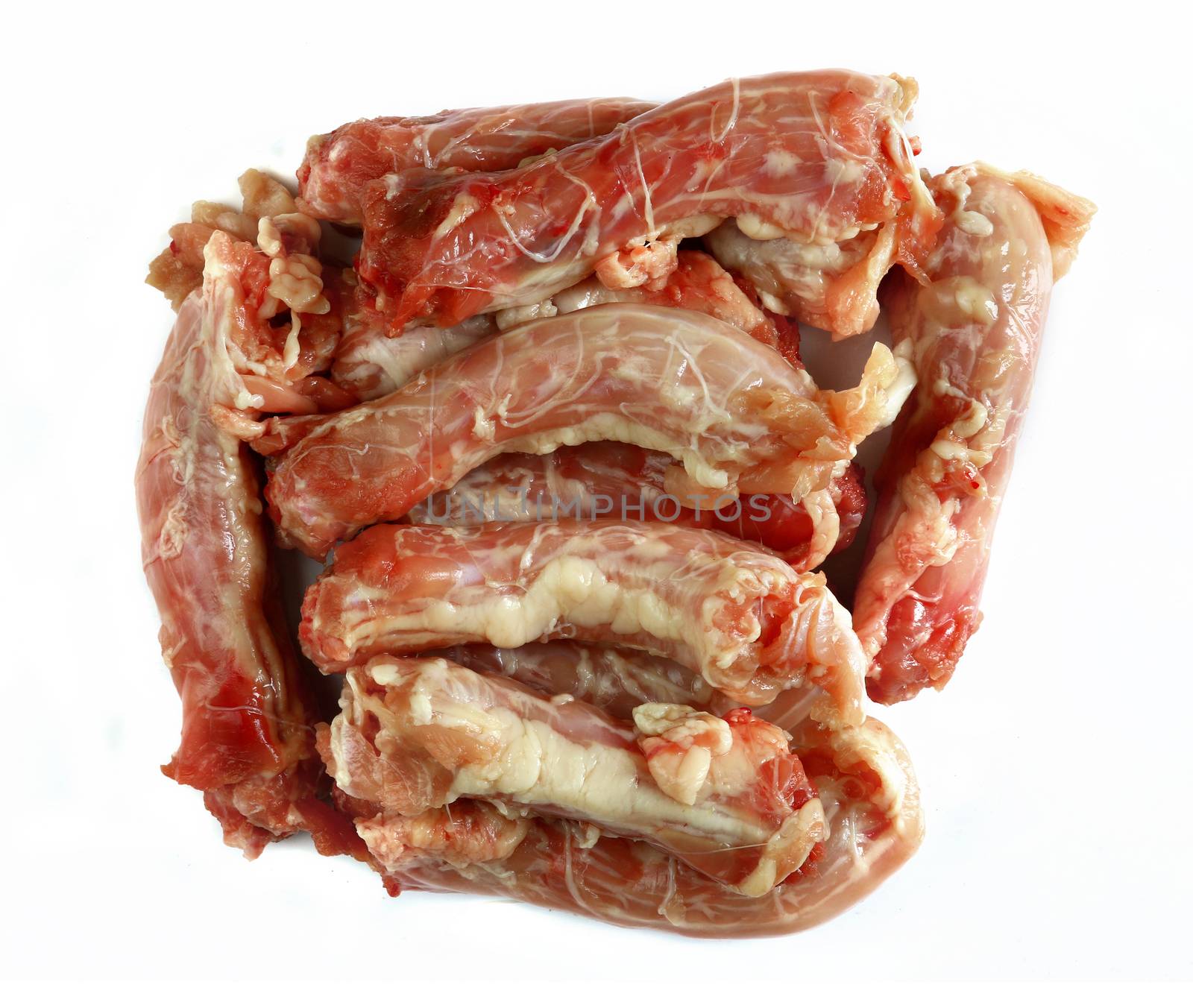 Detail of the raw chicken necks for chicken bouillon