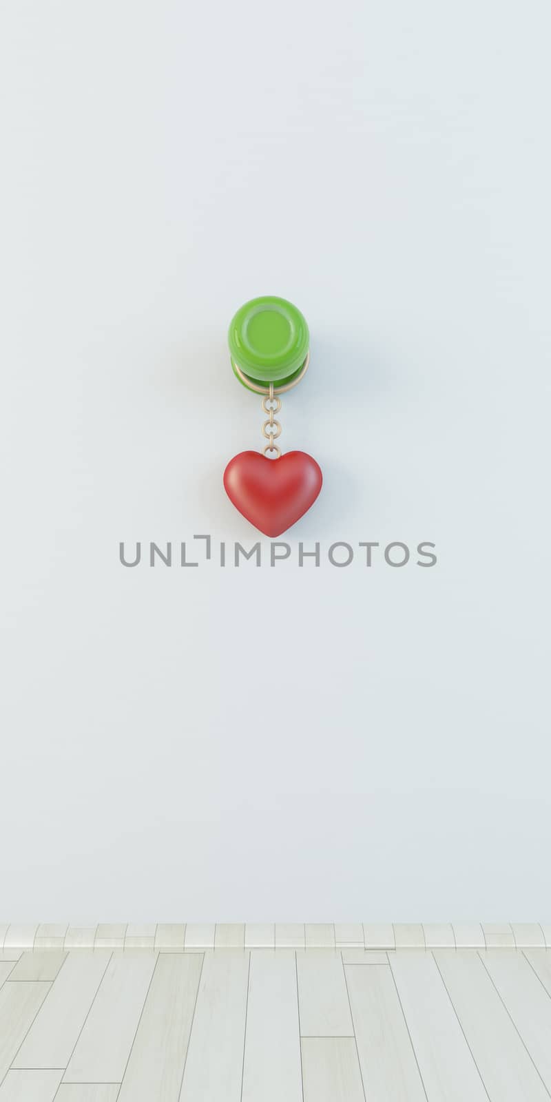 3d red shape heart hanging with chain on knob