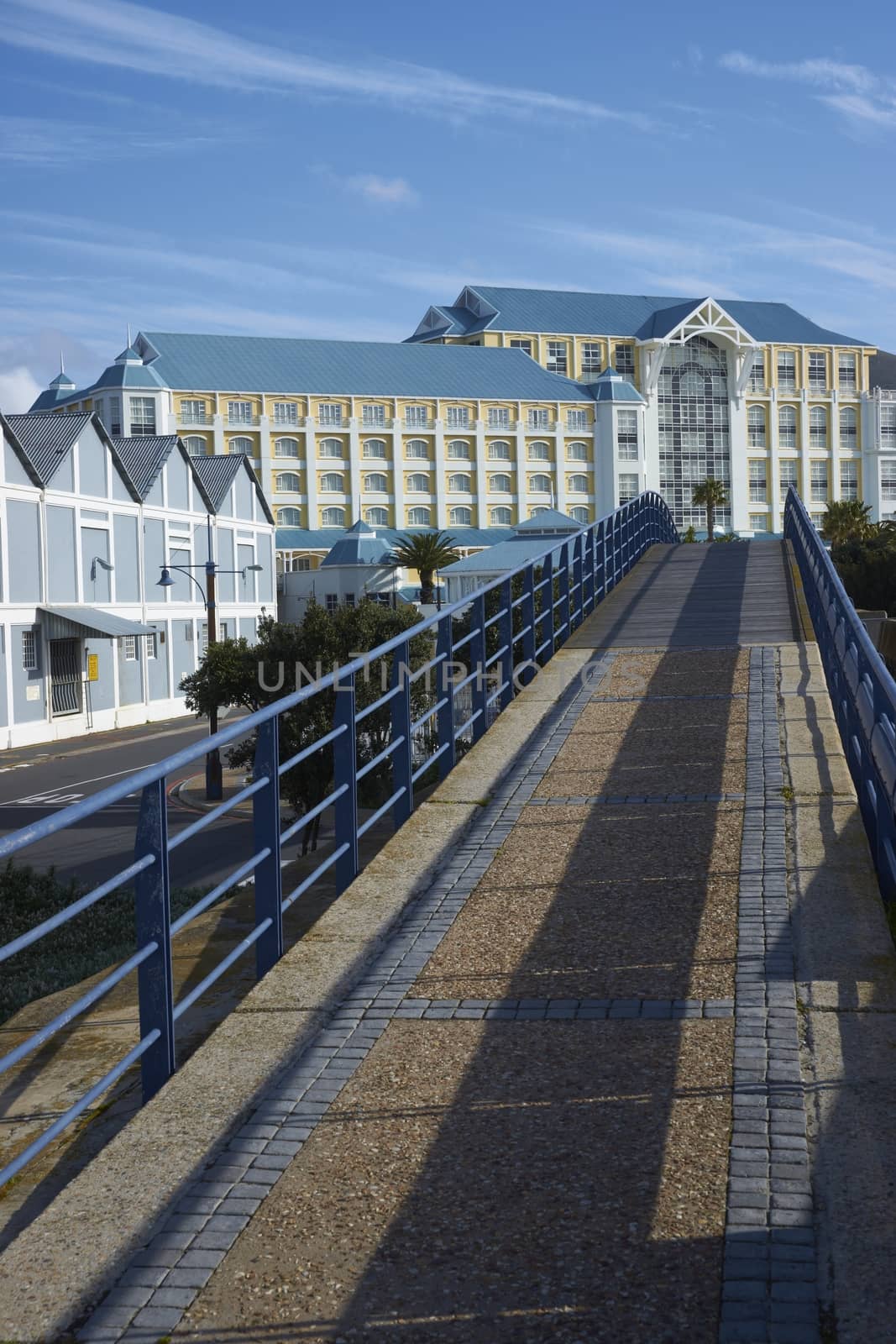 Walkway and modern building in the Victoria and Albert Waterfront in Cape Town in South Africa