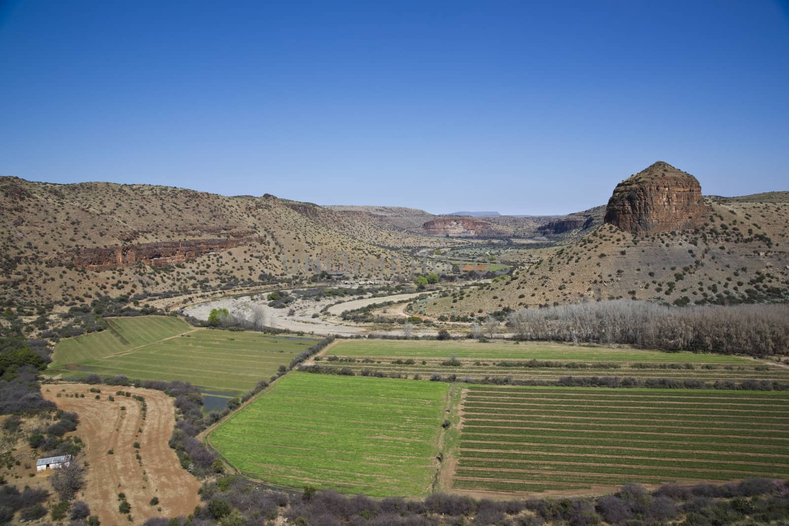 Farming in a wide river valley in the Karoo. South Africa